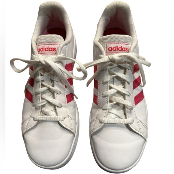 Adidas White Leather Superstar  Sneakers  Womens 5.5 Hot Pink Glitter Stripes - Picture 6 of 10